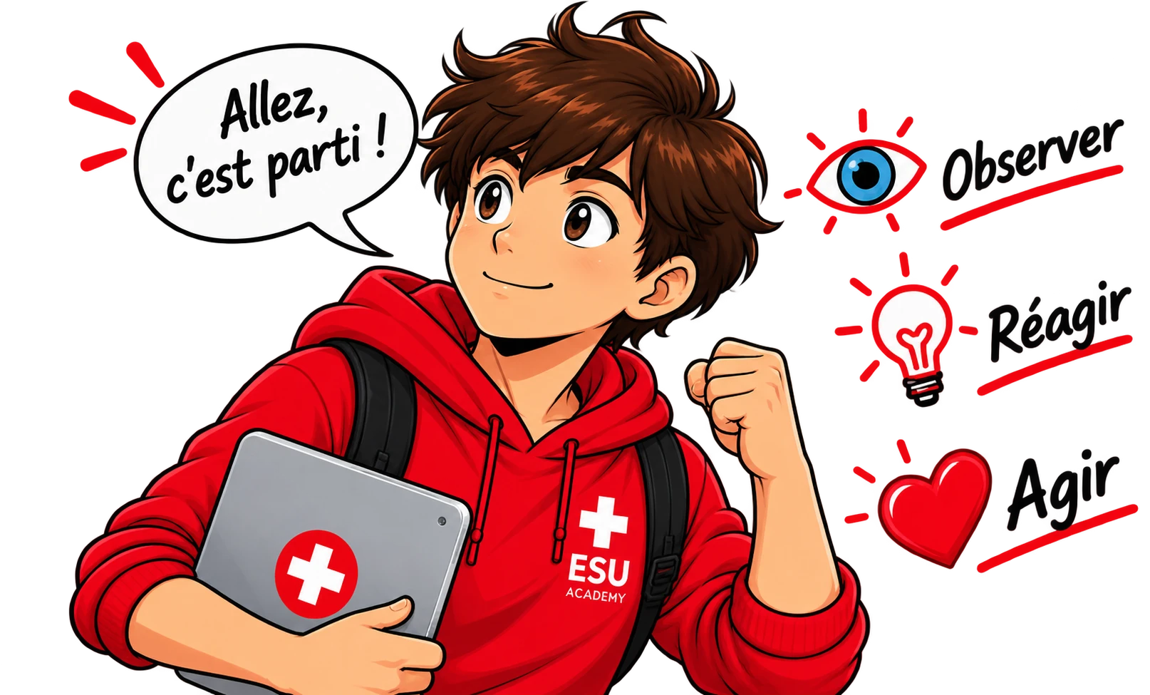 Une situation de premiers secours illustrée en bande dessinée.